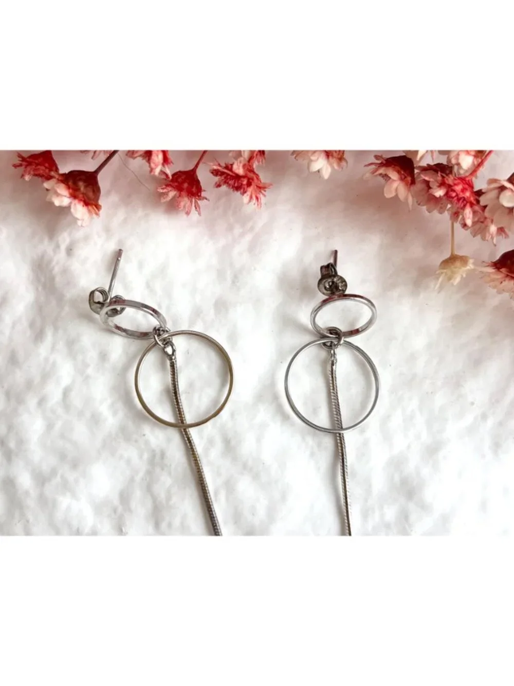 Minimalist Double Circle Vintage Sterling Silver 925 Dangle Drop Earrings